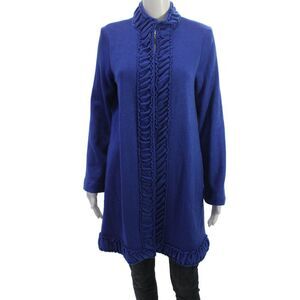 Pure Essence Womens Blue Zip High Neck Coatigan Rayon Blend Size S